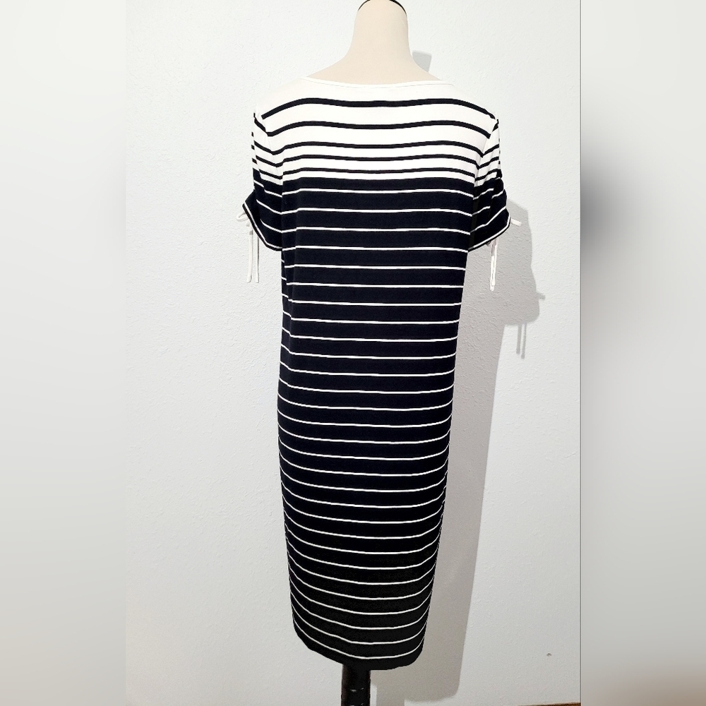 Chico's Black & White Striped Tie Sleeve T-Shirt Shift Dress Size Medium - Picture 5 of 10